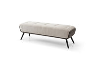 58" Beige Dark Gray and Black Tufted Faux Leather Fabric and Steel Upholstered Bench