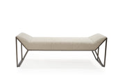 63" Cream and Gray Quilted Faux Leather and Steel Upholstered Bench