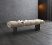63" Beige and Nickel Boucle and Steel Upholstered Bench