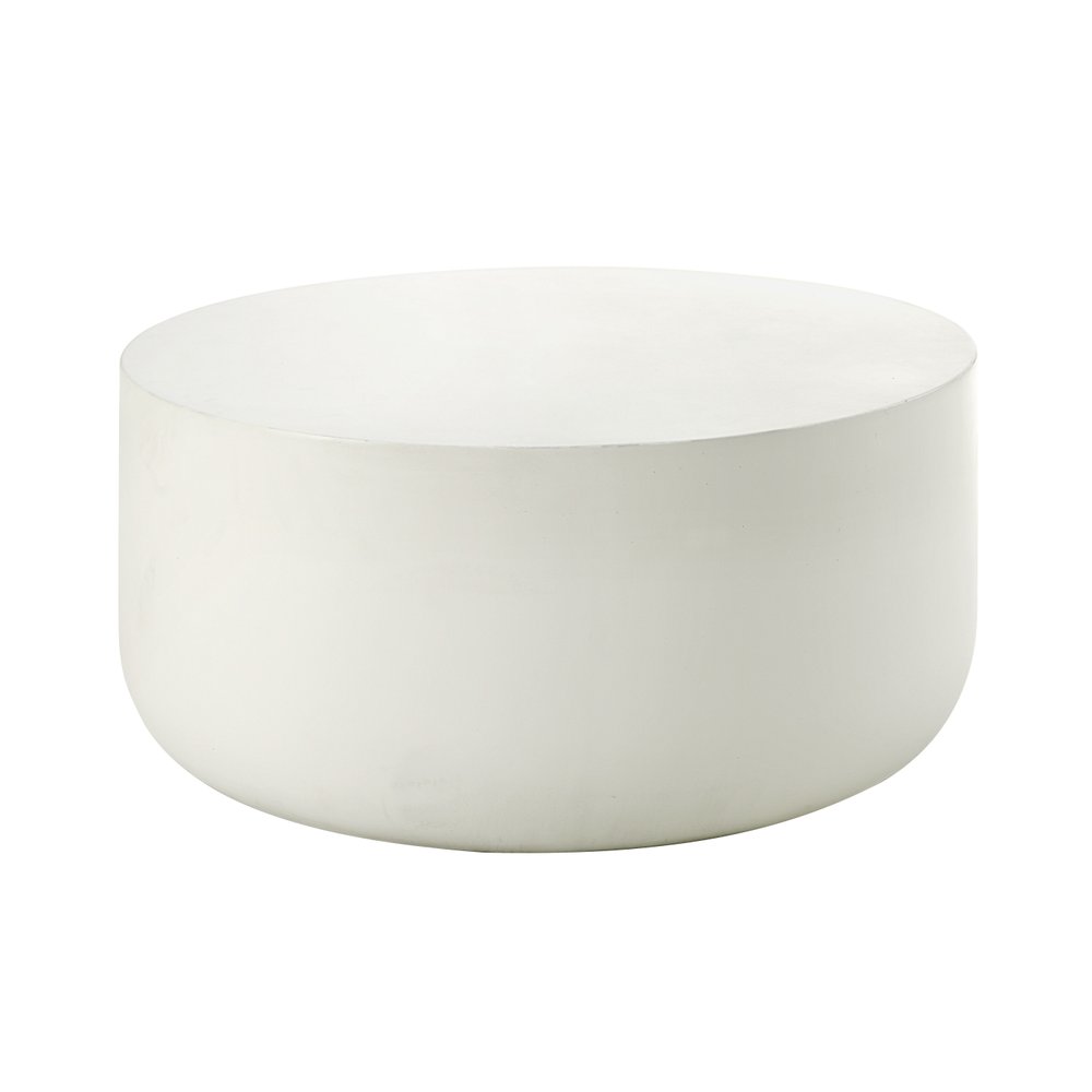 31" White Cement Round Drum Coffee Table