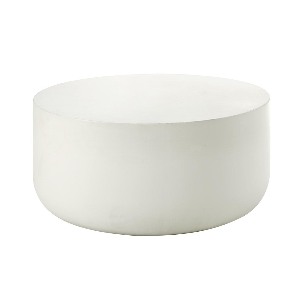 31" White Cement Round Drum Coffee Table