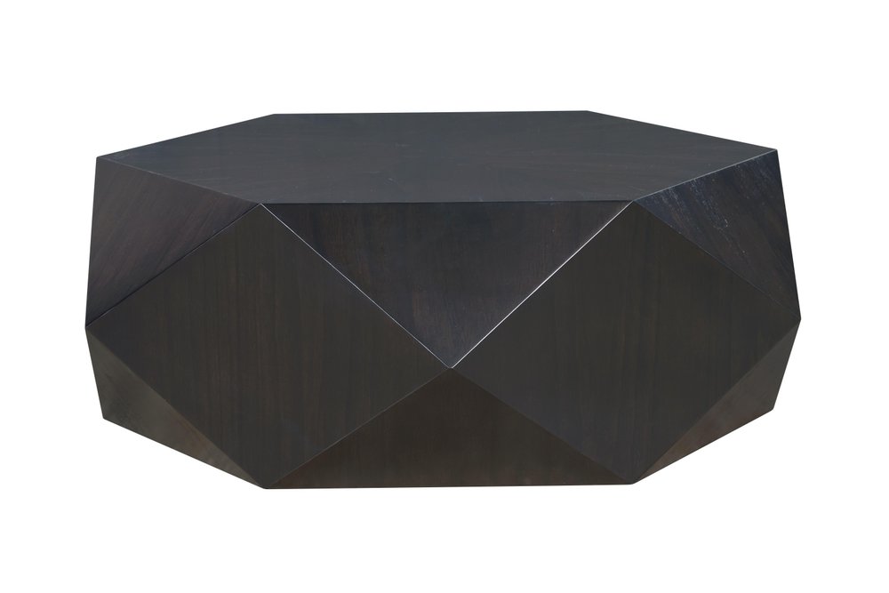 50" Black Wood Hexagon Block Coffee Table