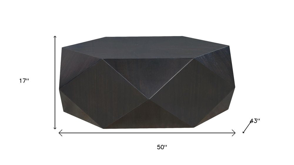 50" Black Wood Hexagon Block Coffee Table