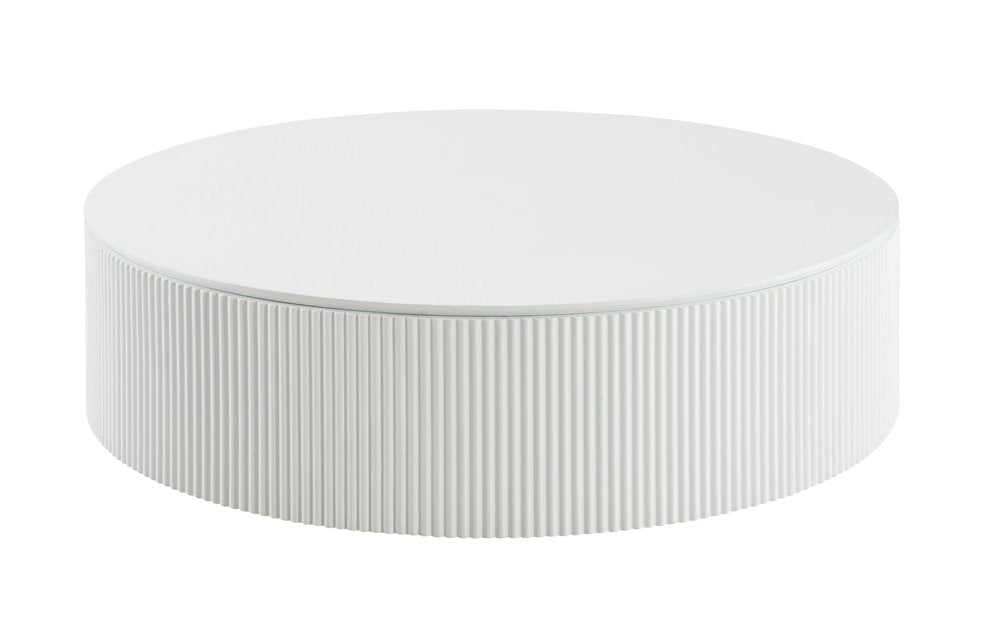 47" White Wood Round Drum Coffee Table