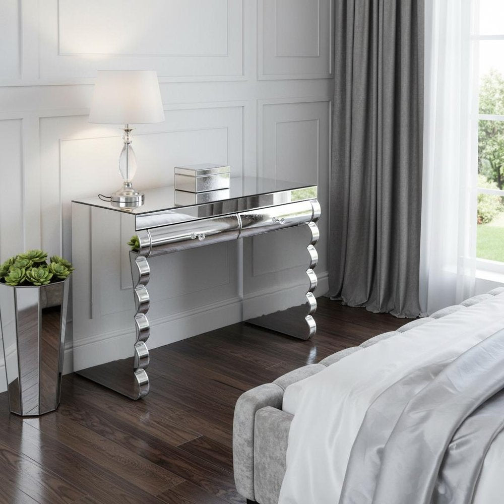 39" Silver Wood Two Drawer Vanity Table