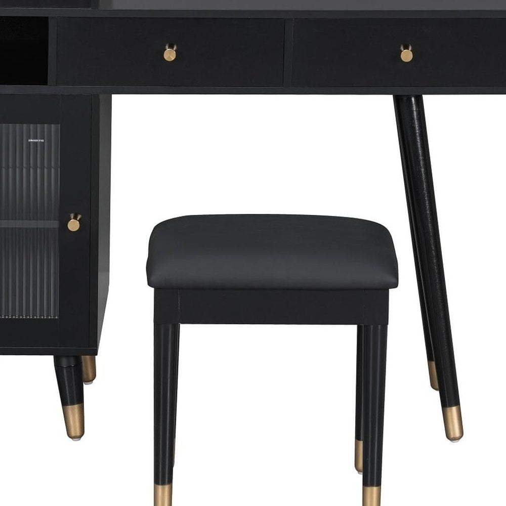 44" Black Wood Two Drawer Vanity Table