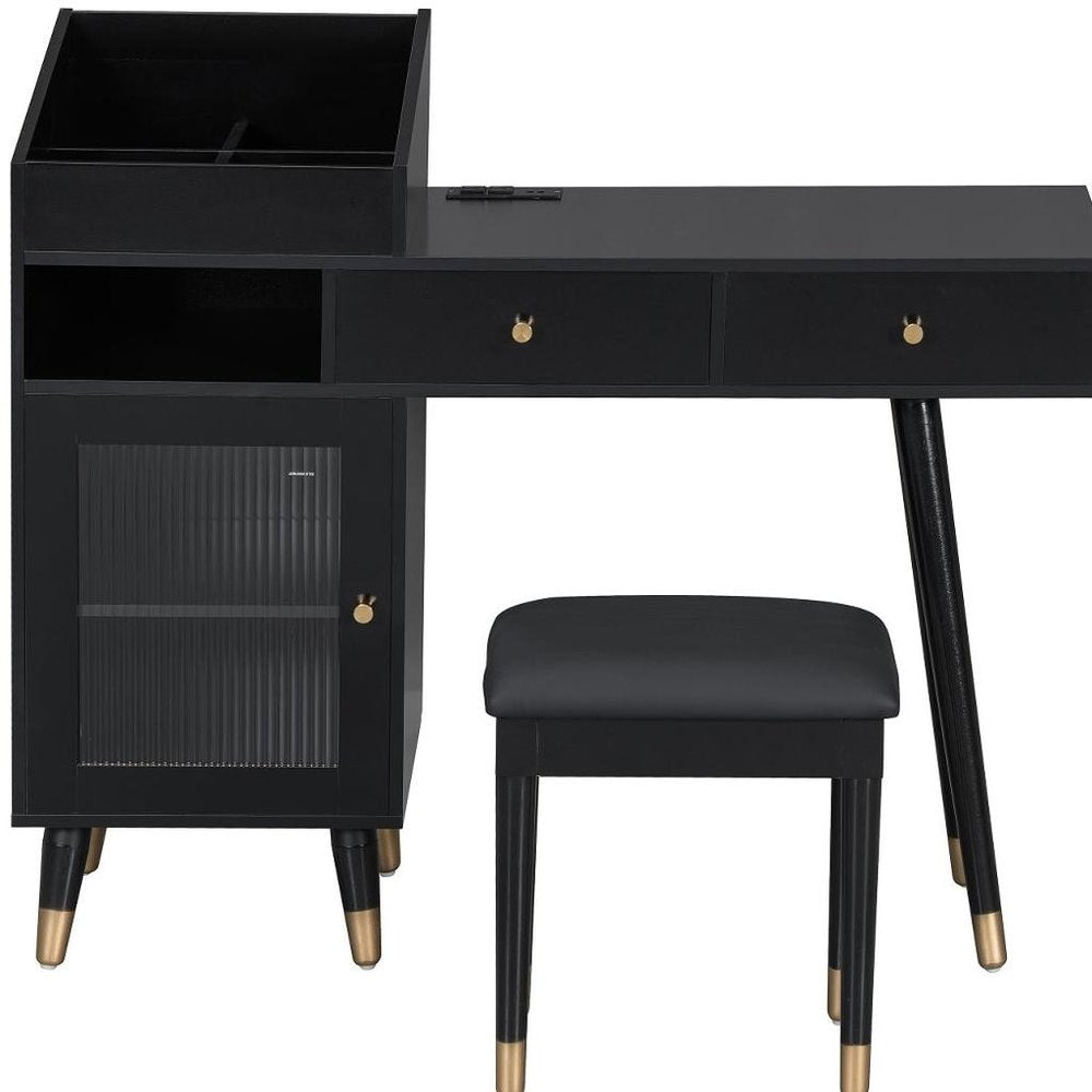 44" Black Wood Two Drawer Vanity Table