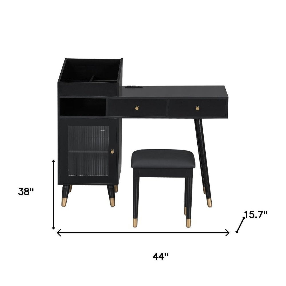 44" Black Wood Two Drawer Vanity Table
