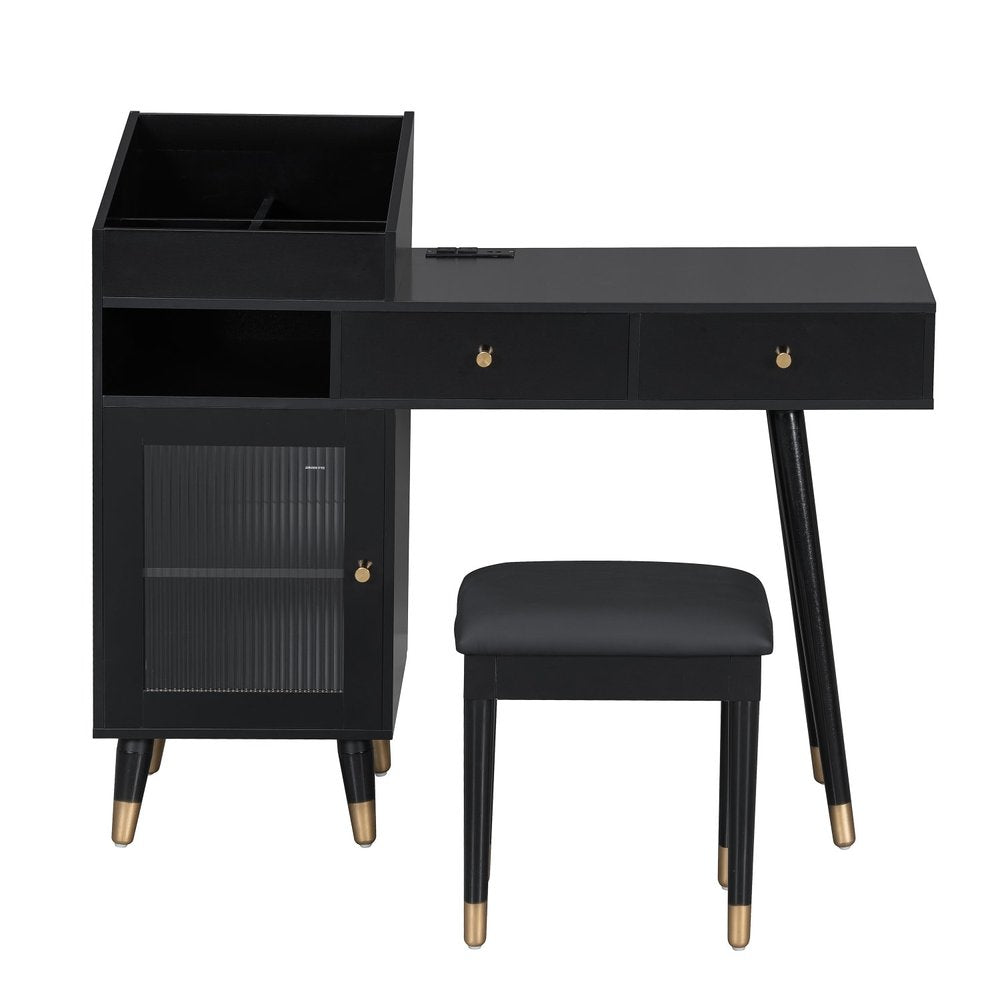 44" Black Wood Two Drawer Vanity Table
