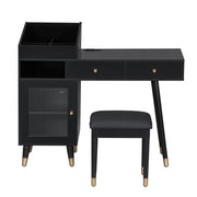 44" Black Wood Two Drawer Vanity Table