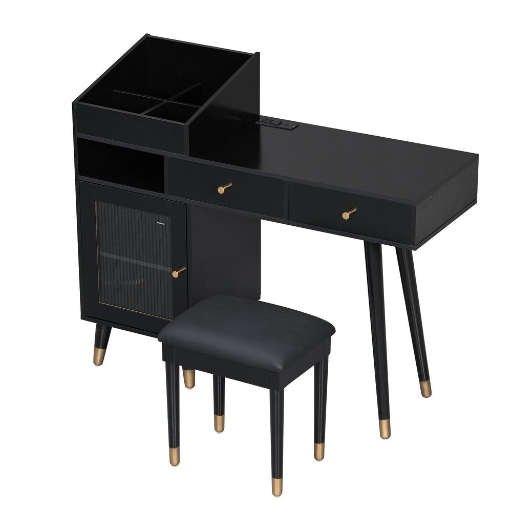 44" Black Wood Two Drawer Vanity Table
