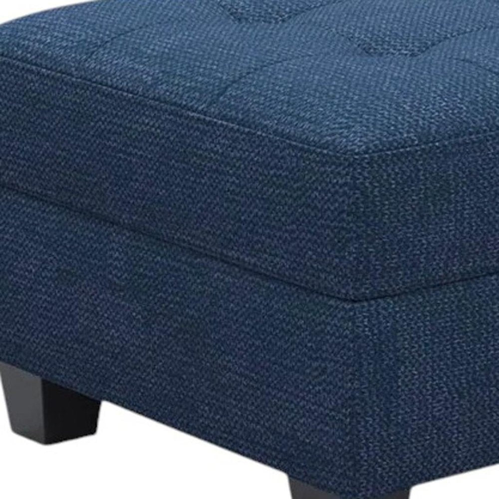 26" Gray and Black Solid Wood and Linen Tufted Storage Ottoman