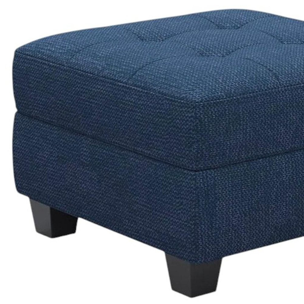 26" Gray and Black Solid Wood and Linen Tufted Storage Ottoman