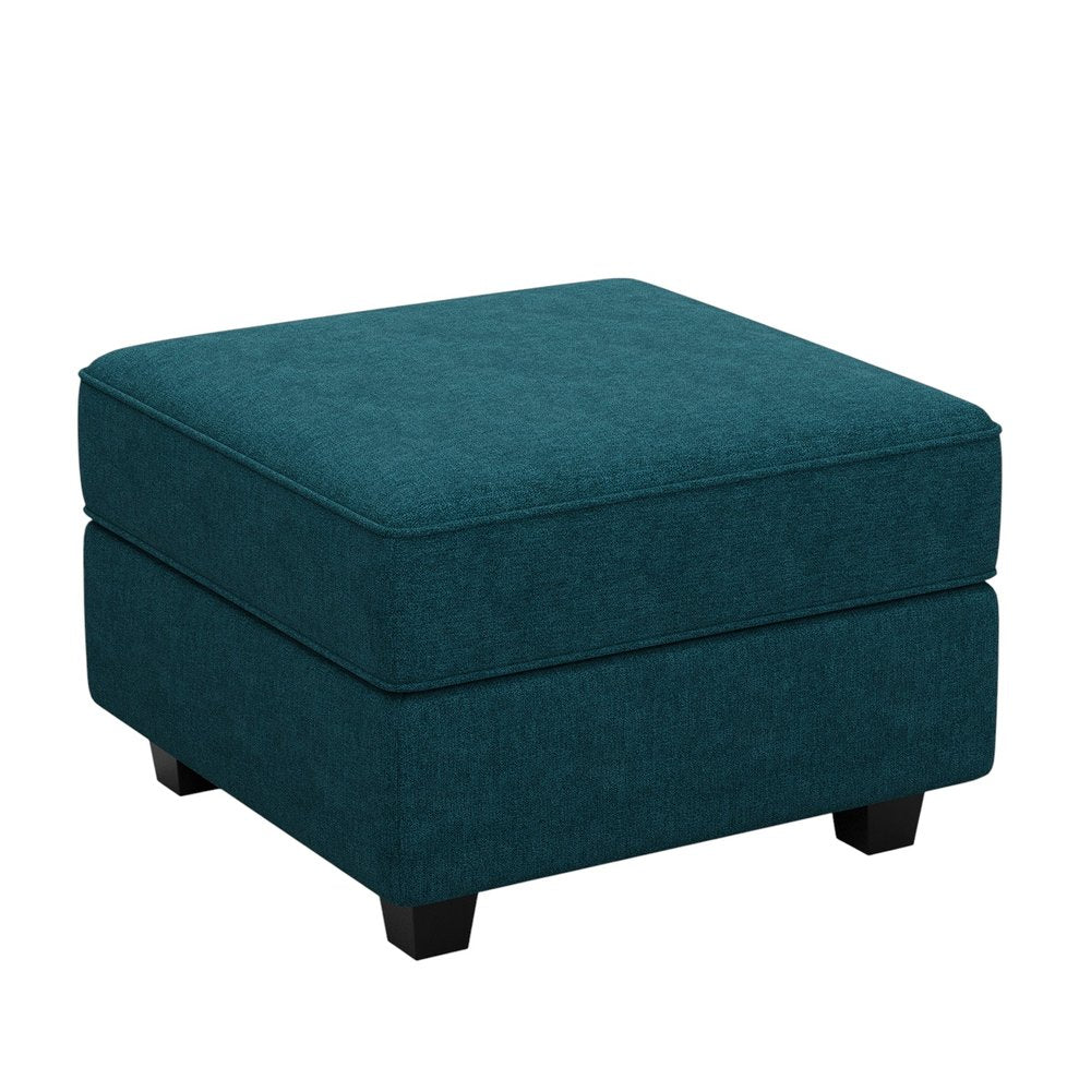 26" Teal Blue and Black Solid Wood and Microfiber Storage Ottoman