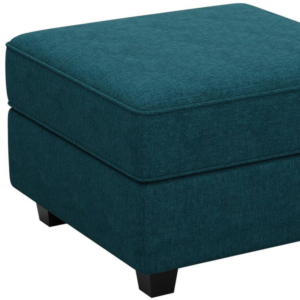 26" Teal Blue and Black Solid Wood and Microfiber Storage Ottoman