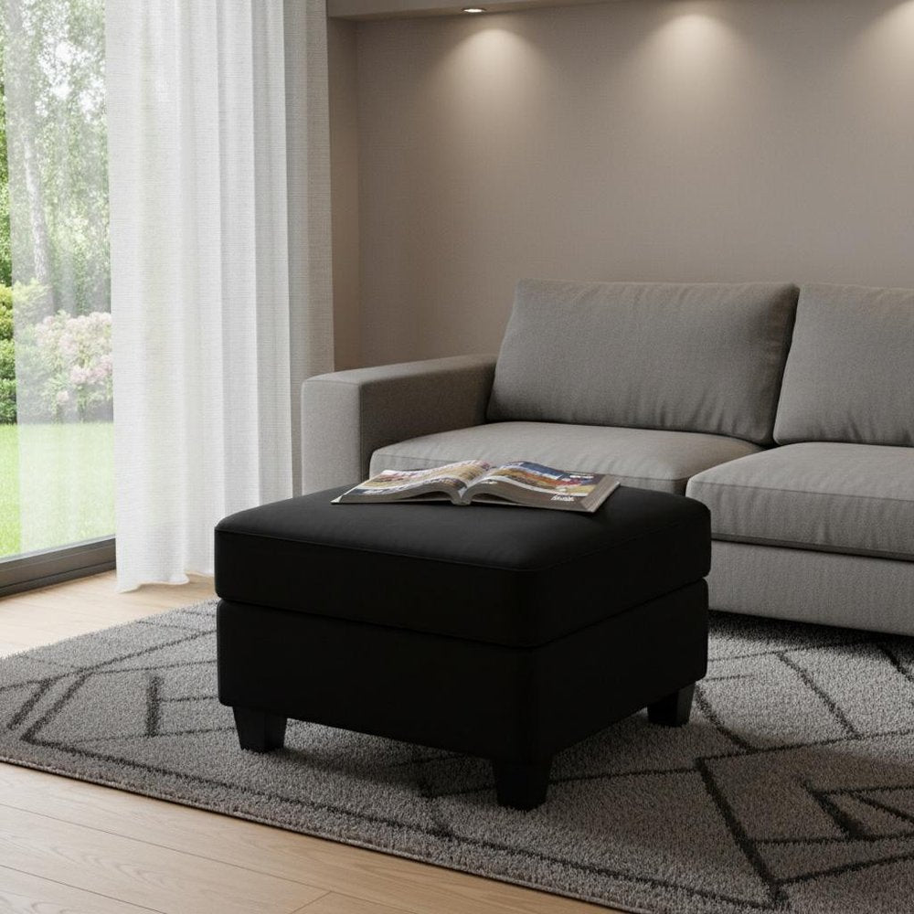 26" Gray and Black Chenille Storage Ottoman