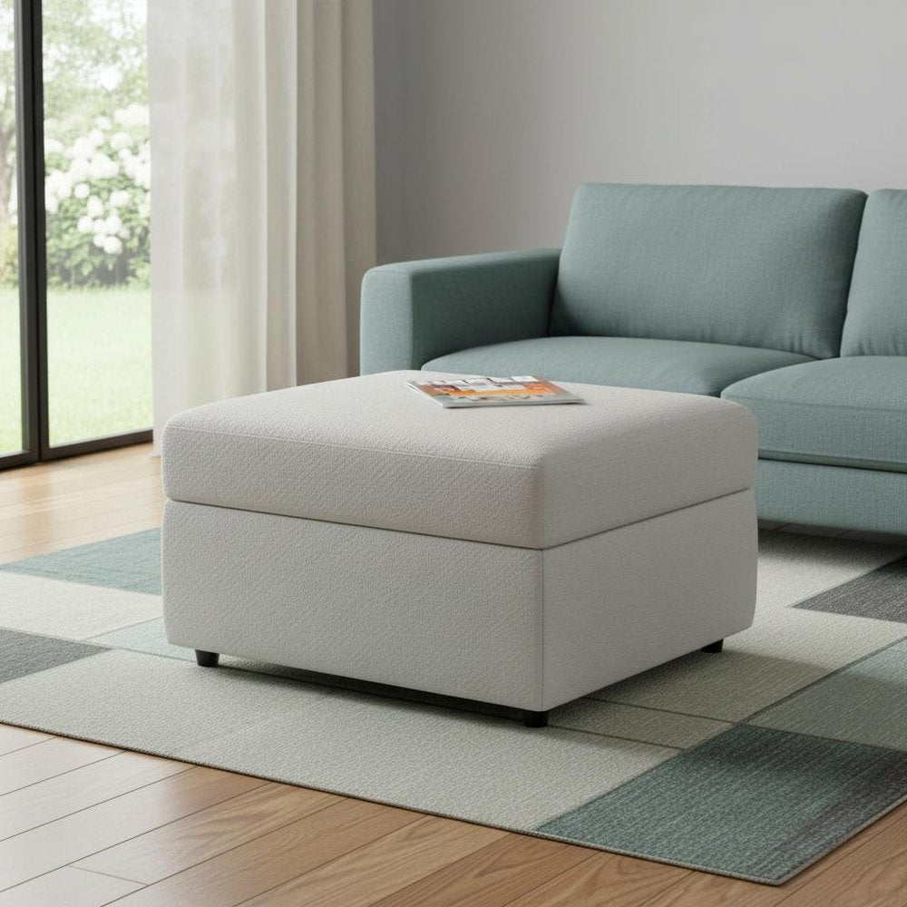 30" Beige and Black Chenille Storage Ottoman