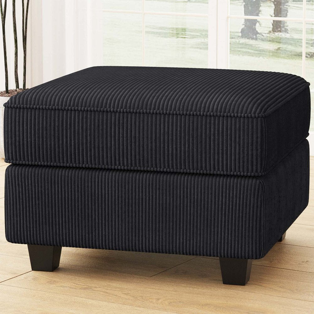 26" Teal Blue and Black Solid Wood and Microfiber Storage Ottoman