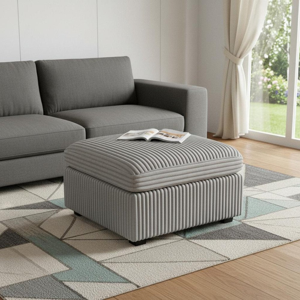 30" Gray and Black Corduroy Storage Ottoman