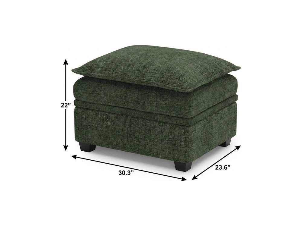 30" Green and Black Chenille Storage Ottoman