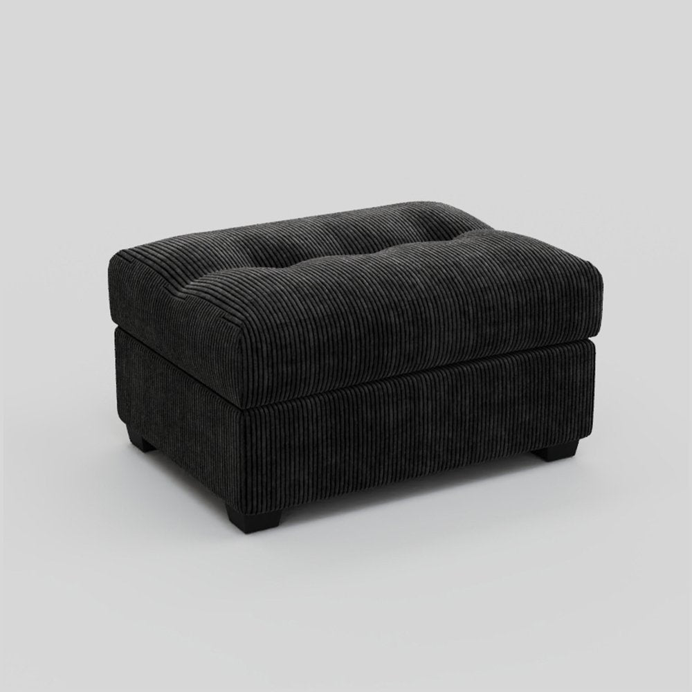 37" Black Corduroy Tufted Ottoman