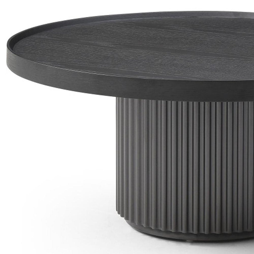 32" Dark Gray Wood Round Pedestal Coffee Table