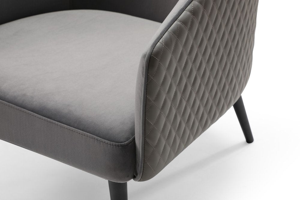 27" Gray Tufted Velvet And Faux Leather and Metal Lounge Chair