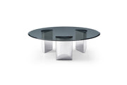 49" Black and Silver Mirrored Glass and Stainless Steel Round Coffee Table