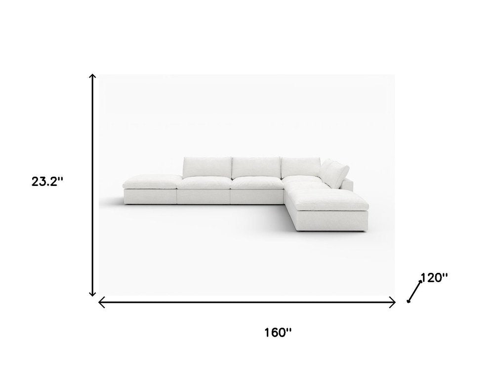 160" White Linen Blend Modular Armless Sofa With Ottomans And Storage