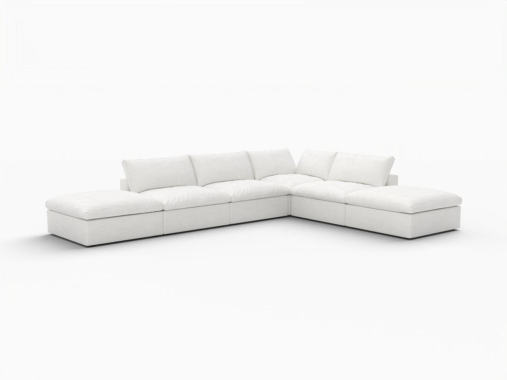 160" White Linen Blend Modular Armless Sofa With Ottomans And Storage
