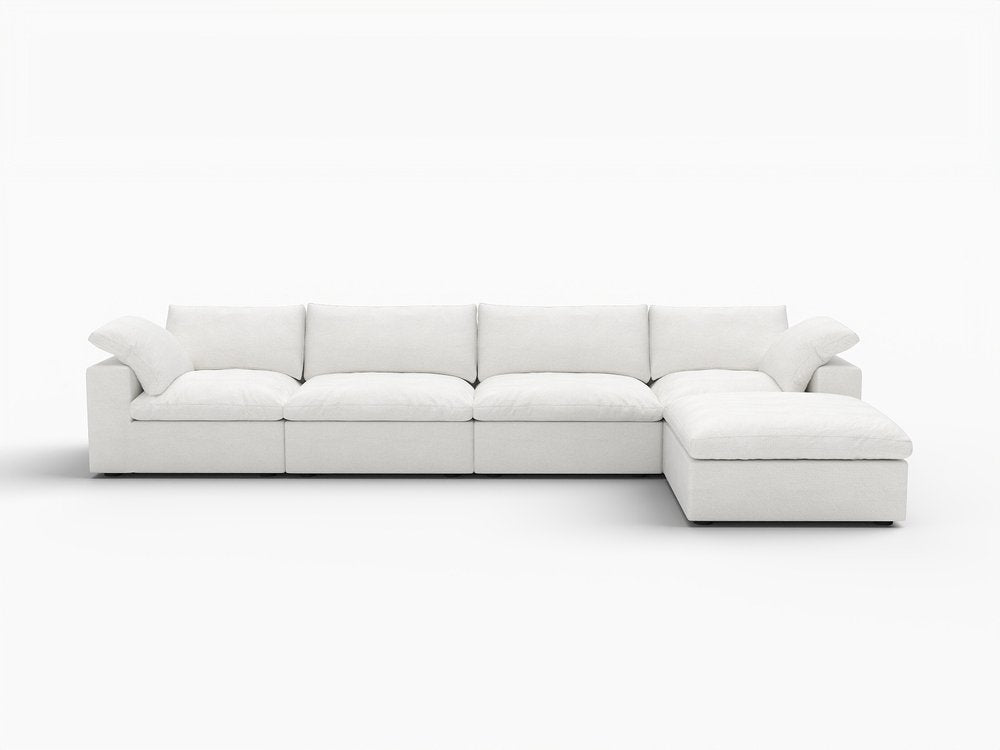160" White Linen Blend Modular Universal Sofa With Ottoman And Storage