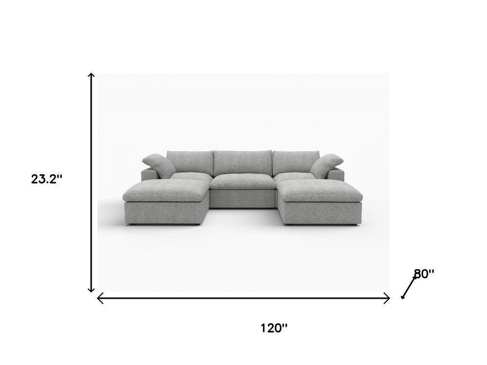 120" Light Gray Linen Blend Modular Universal Sofa With Ottoman And Storage