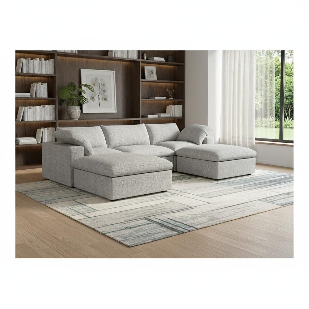 120" Light Gray Linen Blend Modular Universal Sofa With Ottoman And Storage