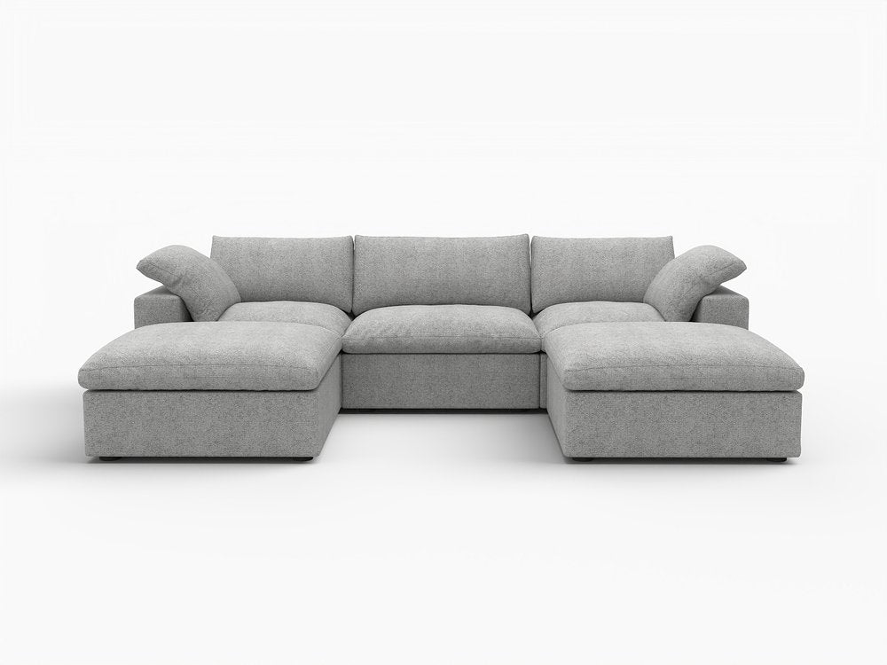 120" Light Gray Linen Blend Modular Universal Sofa With Ottoman And Storage