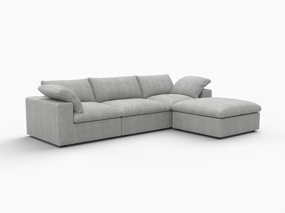 120" Light Gray Linen Blend Modular Universal Sofa With Ottoman And Storage