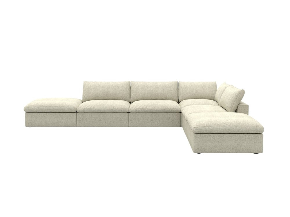 160" Khaki Linen Blend Modular Armless Sofa With Ottomans Toss Pillows And Storage