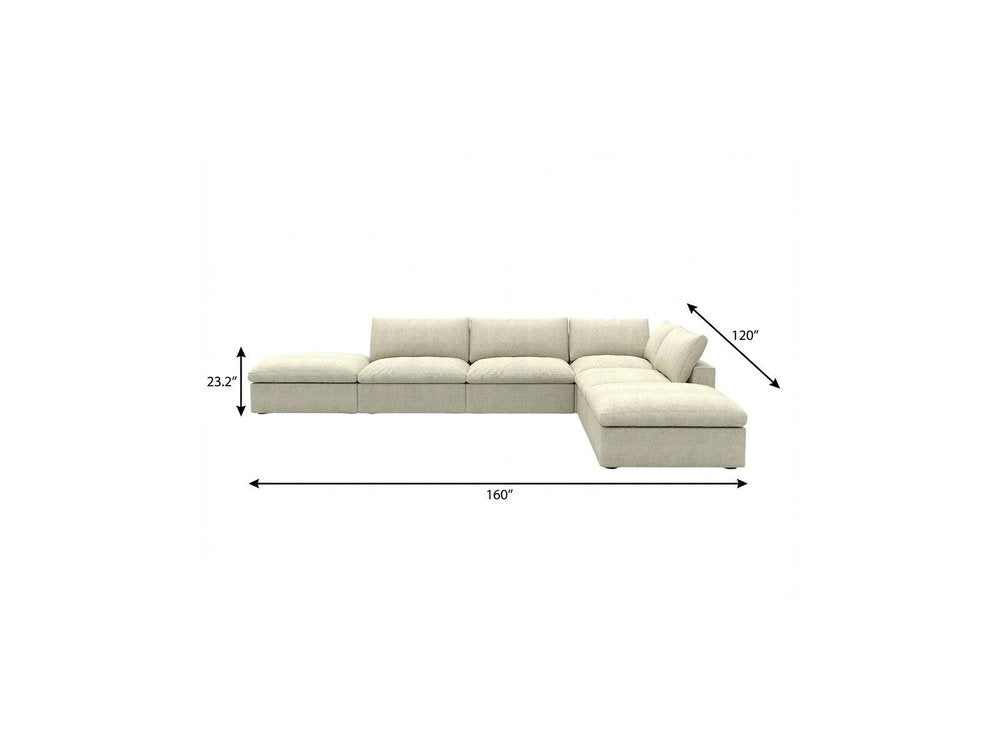 160" Khaki Linen Blend Modular Armless Sofa With Ottomans Toss Pillows And Storage