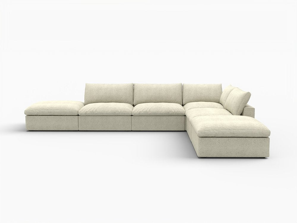 160" Khaki Linen Blend Modular Armless Sofa With Ottomans Toss Pillows And Storage