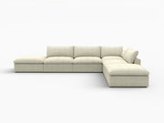 160" Khaki Linen Blend Modular Armless Sofa With Ottomans Toss Pillows And Storage