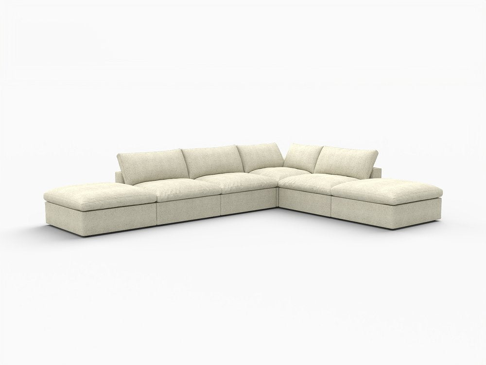 160" Khaki Linen Blend Modular Armless Sofa With Ottomans Toss Pillows And Storage