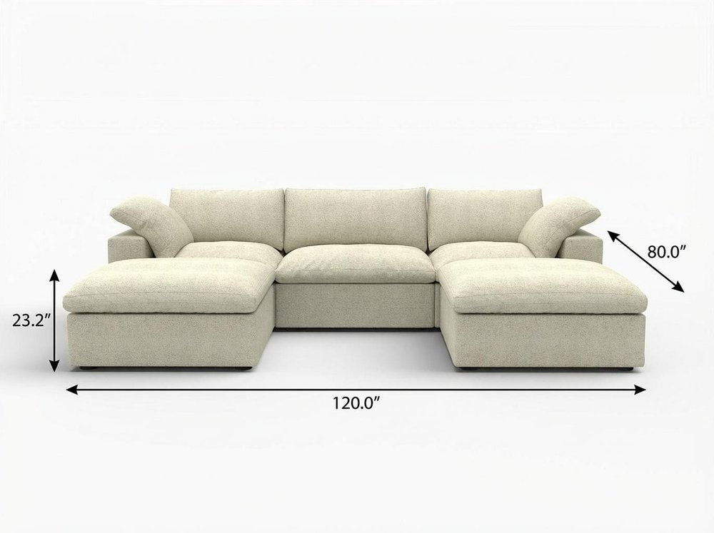 120" Beige Linen Blend Modular Sofa With Ottoman And Toss Pillows And Storage