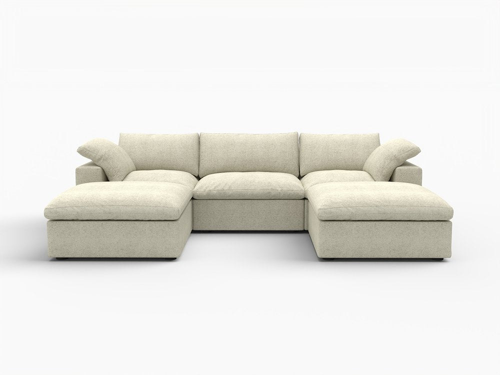 120" Beige Linen Blend Modular Sofa With Ottoman And Toss Pillows And Storage