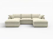 120" Beige Linen Blend Modular Sofa With Ottoman And Toss Pillows And Storage