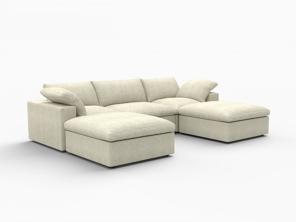 120" Beige Linen Blend Modular Sofa With Ottoman And Toss Pillows And Storage