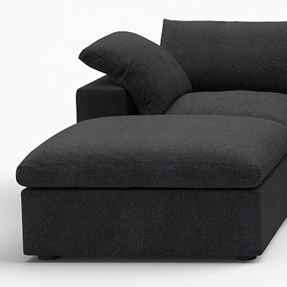 160" Black Linen Blend Modular Sofa With Ottomans Toss Pillows And Storage