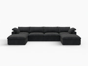 160" Black Linen Blend Modular Sofa With Ottomans Toss Pillows And Storage