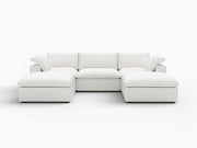 120" White Linen Blend Modular Universal Sofa With Ottoman And Storage
