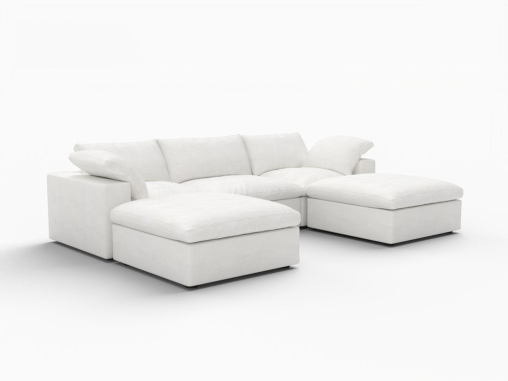 120" White Linen Blend Modular Universal Sofa With Ottoman And Storage