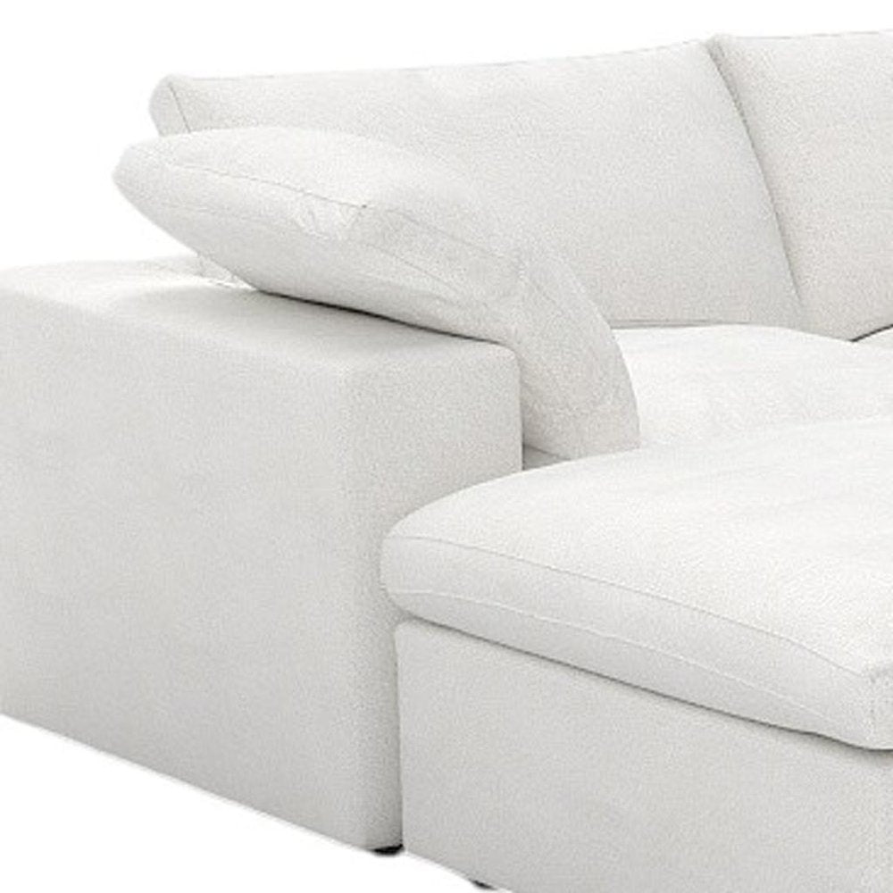160" White Linen Blend Modular Sofa With Ottomans Toss Pillows And Storage