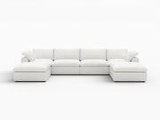 160" White Linen Blend Modular Sofa With Ottomans Toss Pillows And Storage